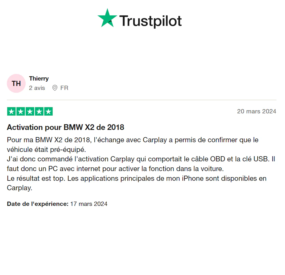 Activation de l'option Carplay via USB pour BMW système WAY - Image 3